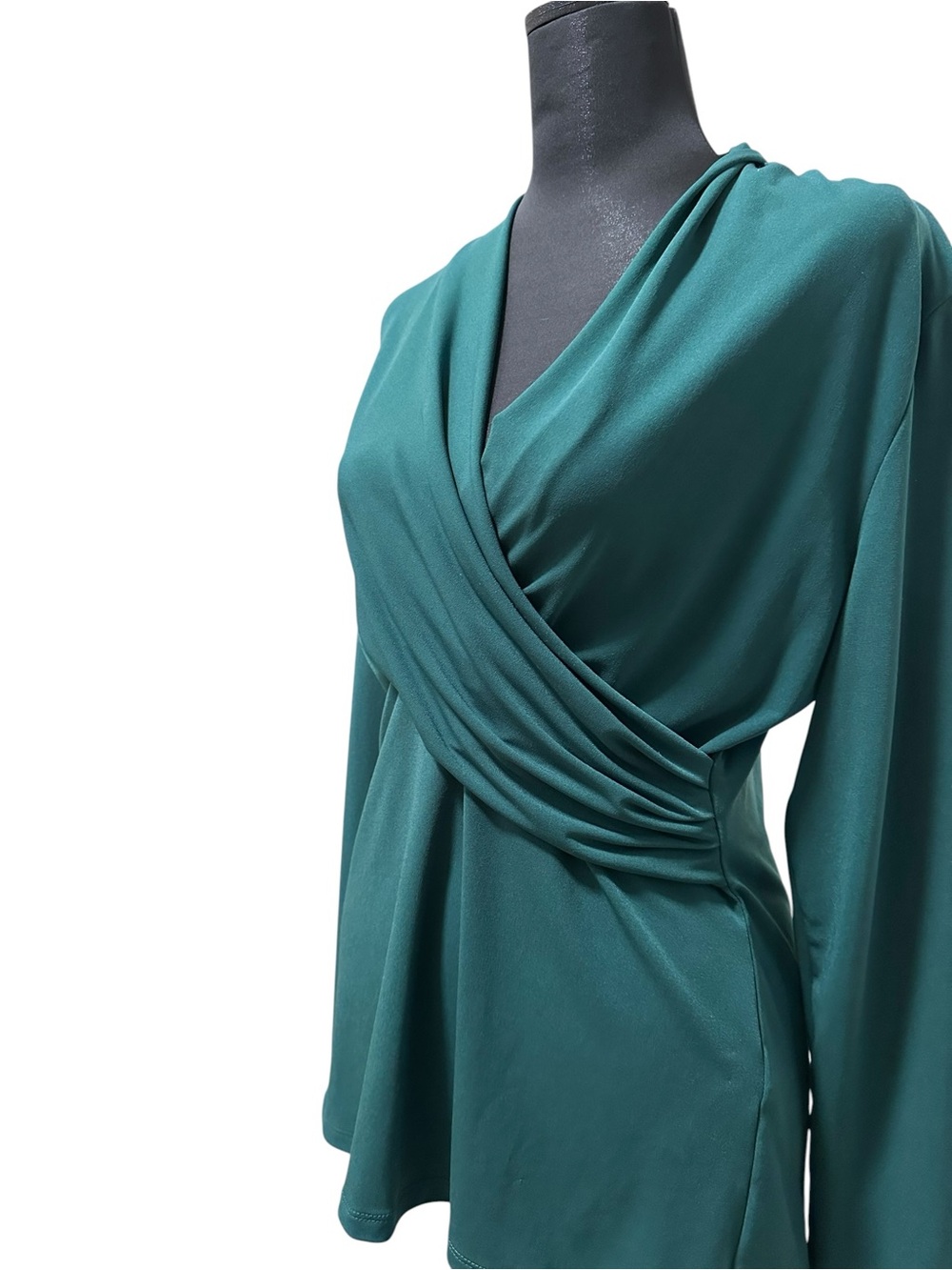 DKNY Green Draped Wrap-Front Long Sleeve Blouse - Picture 7 of 9